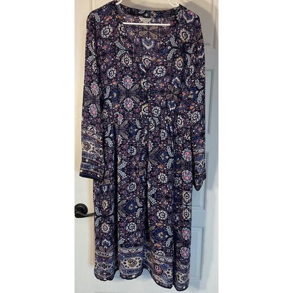 Lucky Brand Dresses & Skirts - Lucky Brand Boho Floral Paisley Long Sleeve V Neck Lined Lightweight Dress XL
